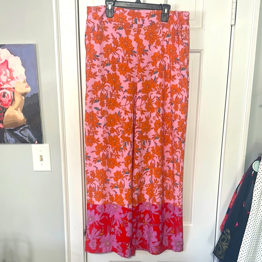 Jessica Simpson Orange and Red Floral Wide Leg Pants